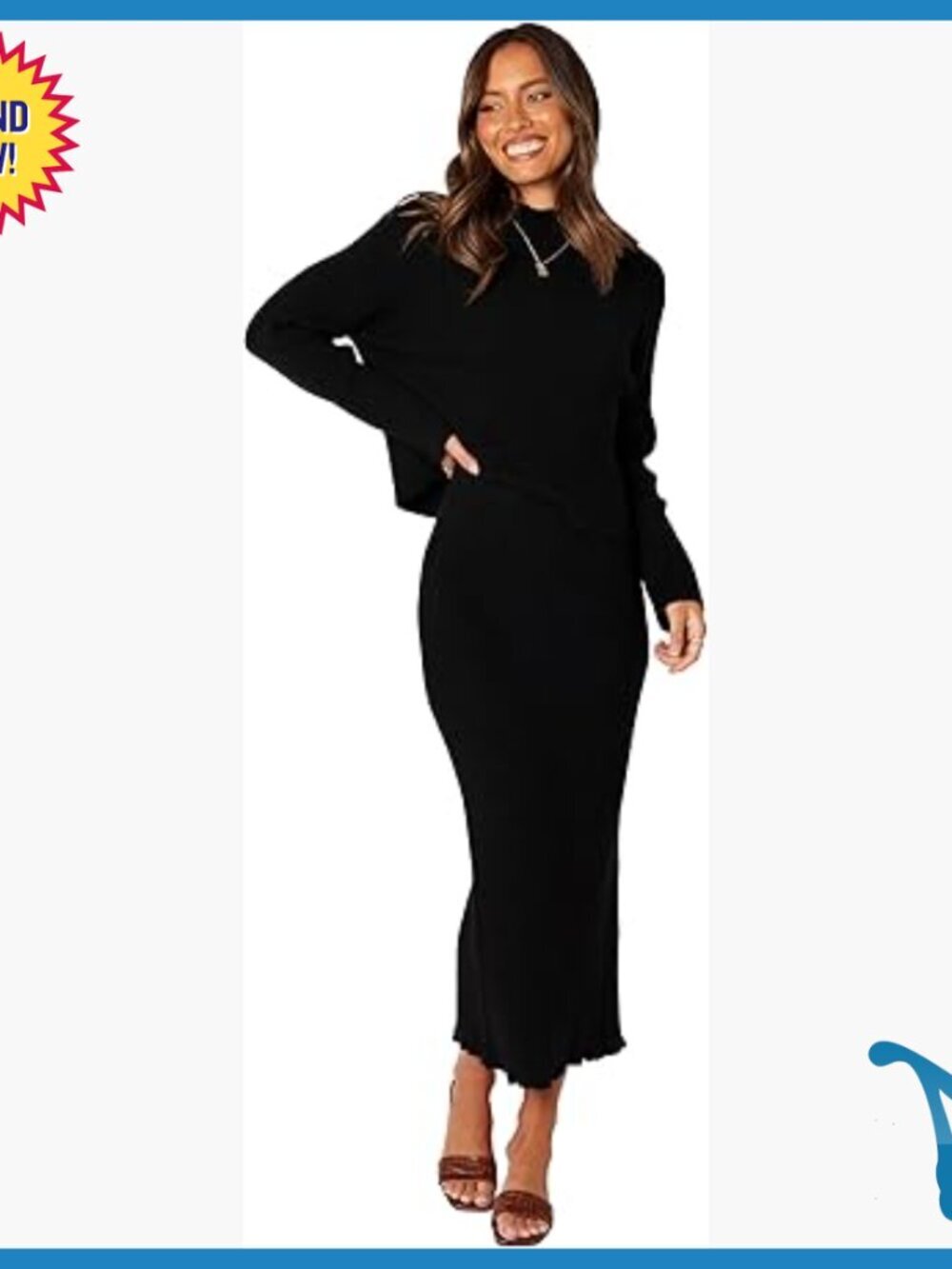 Small Knit Top and Skirt Set Long Sleeve Midi Skirt Hand Wash Only